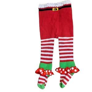 Mud Pie Santa Baby Christmas Red White Striped Ruffle Tights Size 0-6 Months